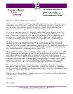 Dear Thomas Jefferson Arts Academy Community, The Governor`s