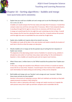 Chapter 16 &ndash; Sorting algorithms &ndash; bubble and merge