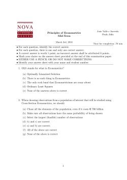 Principles of Econometrics Mid!Term ! For each question, identify the