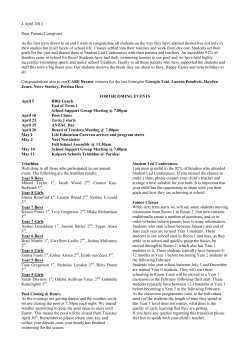 4 April 2012 Dear Parents/Caregivers As the first term draws to an