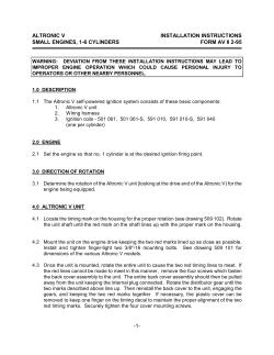 -1- ALTRONIC V INSTALLATION INSTRUCTIONS SMALL ENGINES