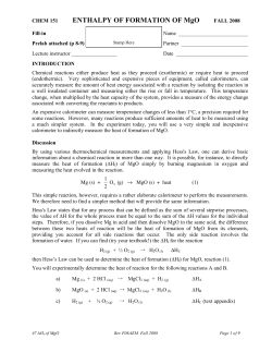 ENTHALPY OF FORMATION OF MgO