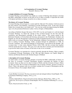 1 An Examination of Covenant Theology Renald E