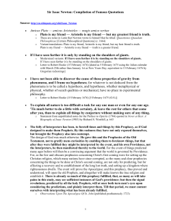Sir Isaac Newton: Compilation of Famous Quotations Amicus Plato