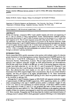 Primary structure differences between proteins C1 and C2 of HeLa