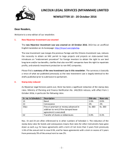 Newsletter 10 (20 October 2016) - lincoln legal services (myanmar)