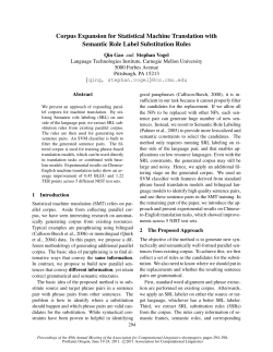 Corpus Expansion for Statistical Machine Translation with Semantic