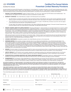 Certified Pre-Owned Vehicle Powertrain Limited Warranty Provisions