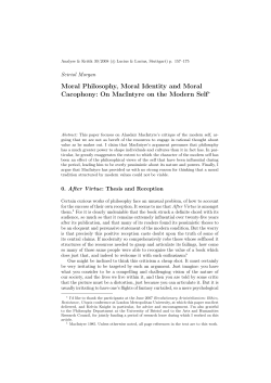 Moral Philosophy, Moral Identity and Moral Cacophony: On