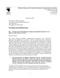 NASAA Comment Letter Regarding Revisions of Limited Offering