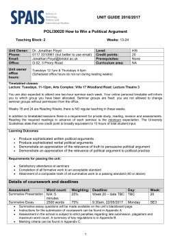 UNIT GUIDE 2016/2017 POLI30020 How to Win a Political