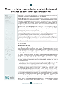 Manager relations, psychological need satisfaction and intention to