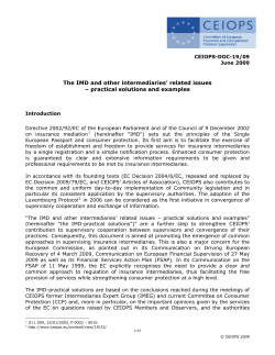 The IMD and other intermediaries` related issues - eiopa