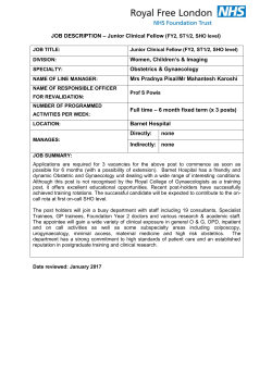 JOB DESCRIPTION &ndash; Junior Clinical Fellow (FY2, ST1/2, SHO level