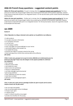 AQA AS French Essay questions &ndash; suggested content points Jan 2009