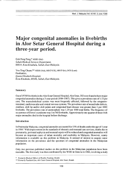 Major congenital anomalies in livebirths in Alor Setar General