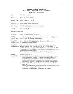 COLLEGE OF CHARLESTON HEAL 257 01 PRINCIPLES OF