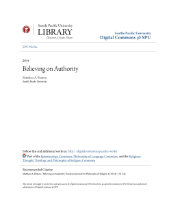 Believing on Authority - Digital Commons @ SPU