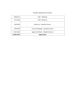 Monday, September 5th of 2016 8:00-8:15 Chair - Welcome 8:15