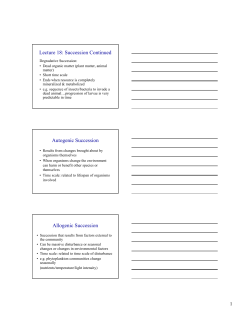 Lecture 18: Succession Continued Autogenic Succession Allogenic