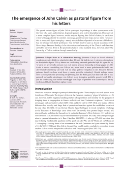 The emergence of John Calvin as pastoral figure from