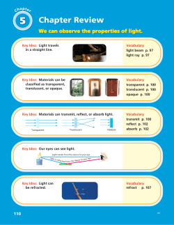 Chapter Key Idea: Light travels in a straight line. Vocabulary light