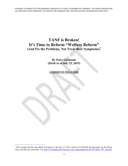 TANF is Broken! It`s Time to Reform &ldquo;Welfare