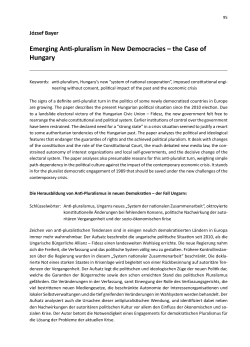 Emerging Anti-pluralism in New Democracies &ndash; the Case of Hungary
