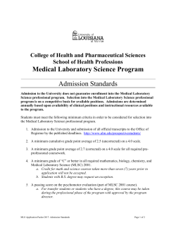 Medical Laboratory Science 2017 Application Packet