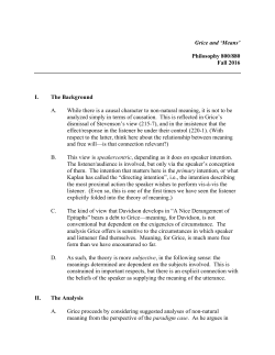Grice and `Means` Philosophy 800/880 Fall 2016 I. The Background