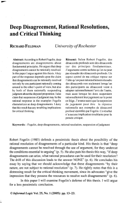 Deep Disagreement, Rational Resolutions, and Critical Thinking