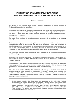 Moloney, Stephen J --- "Finality of Administrative Decisions and