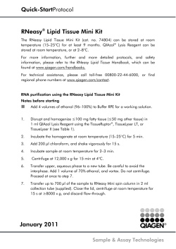 Quick-StartProtocol RNeasy&reg; Lipid Tissue Mini Kit January
