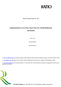 Ratio Working Paper No. 207 CONSEQUENCES OF CULTURAL