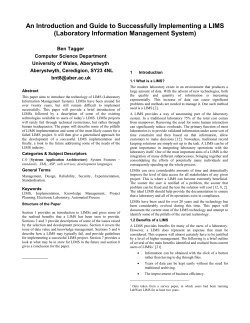 An Introduction and Guide to Successfully Implementing a LIMS