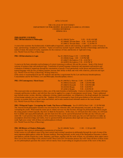 Spring 2016 courses - Philosophy, Religion, and Classical Studies