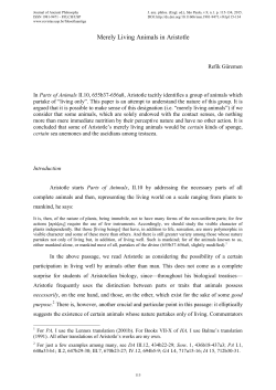 Merely Living Animals in Aristotle