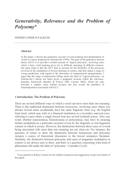Generativity, Relevance and the Problem of Polysemy*