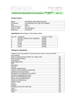 Product specs. Ingredients (percentage in decreasing order