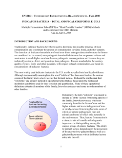 1 INDICATOR BACTERIA &ndash; TOTAL AND FECAL COLIFORMS, E