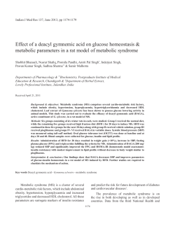 Effect of a deacyl gymnemic acid on glucose homeostasis