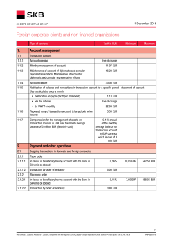 Tariffs for payment transactions for foreign corporate clients