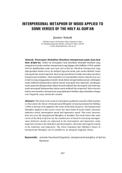 interpersonal metaphor of mood applied to some verses of the holy