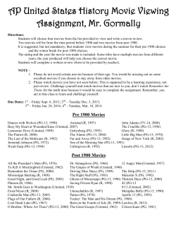AP United States History Movie Viewing Assignment, Mr. Gormally