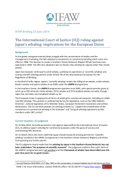 (ICJ) ruling against Japan`s whaling
