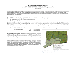 Air Quality Conformity Analysis September 2016 Summary