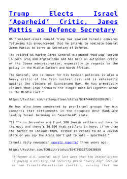 Critic, James Mattis as Defence Secretary