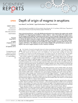 Depth of origin of magma in eruptions