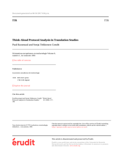 Think-Aloud Protocol Analysis in Translation Studies