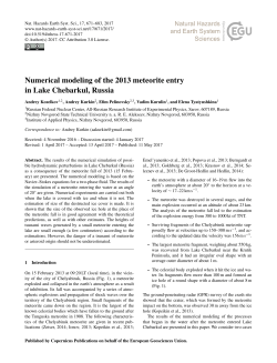Numerical modeling of the 2013 meteorite entry in Lake